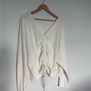 White V-Neck w/ Ruched Detail Women's Top